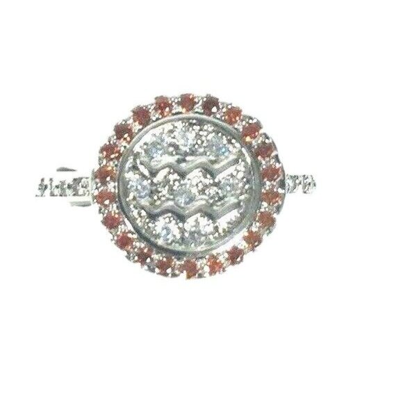 Aquarius Zodiac Silver Ring With Brown & White Stones - Picture 1 of 5